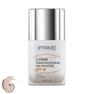 فلوئید ضد آفتاب رنگی پرایم، SPF 50، مدل فیوژن واتر، مناسب انواع پوست با تنالیته روشن و حجم 40 میلی لیتر، محافظت‌کننده در برابر اشعه‌های PA++++ ،UVA ،UVB، دارای فرمولاسیون فاقد چربی، ویتامین سی و آنتی اکسیدان، با ماندگاری 4 ساعته