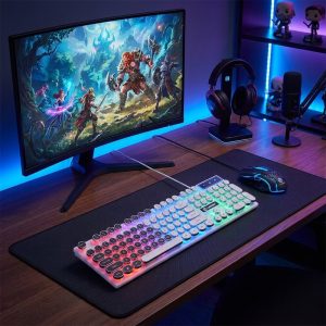 کیبورد و ماوس گیمینگ لایماید مدل NEW GAMING-GTX300، سوییچ ممبران، Full-Size، نورپردازی LED RGB