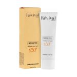 کرم ضد آفتاب بی‌رنگ کلکسیون رویوال، spf 50، مدل prebiotic، ‌مناسب پوست‌های چرب و مختلط با حجم 50 میلی‌لیتر، محافظت‌کننده در برابر اشعه‌های UVA و PA ،UVB+++، ضد جوش و آکنه، دارای فرمولاسیون آنتی اکسیدان، نیاسینامید و ویتامین E، با ماندگاری 5 ساعته